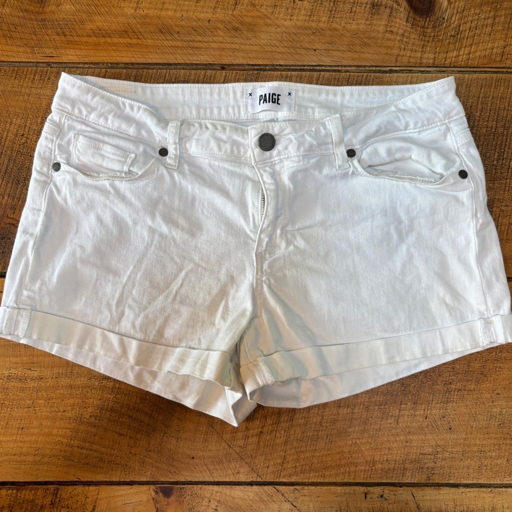 Paige Womens White Denim Jimmy Jimmy Short Stretchy Cuffs Pockets Size 29
